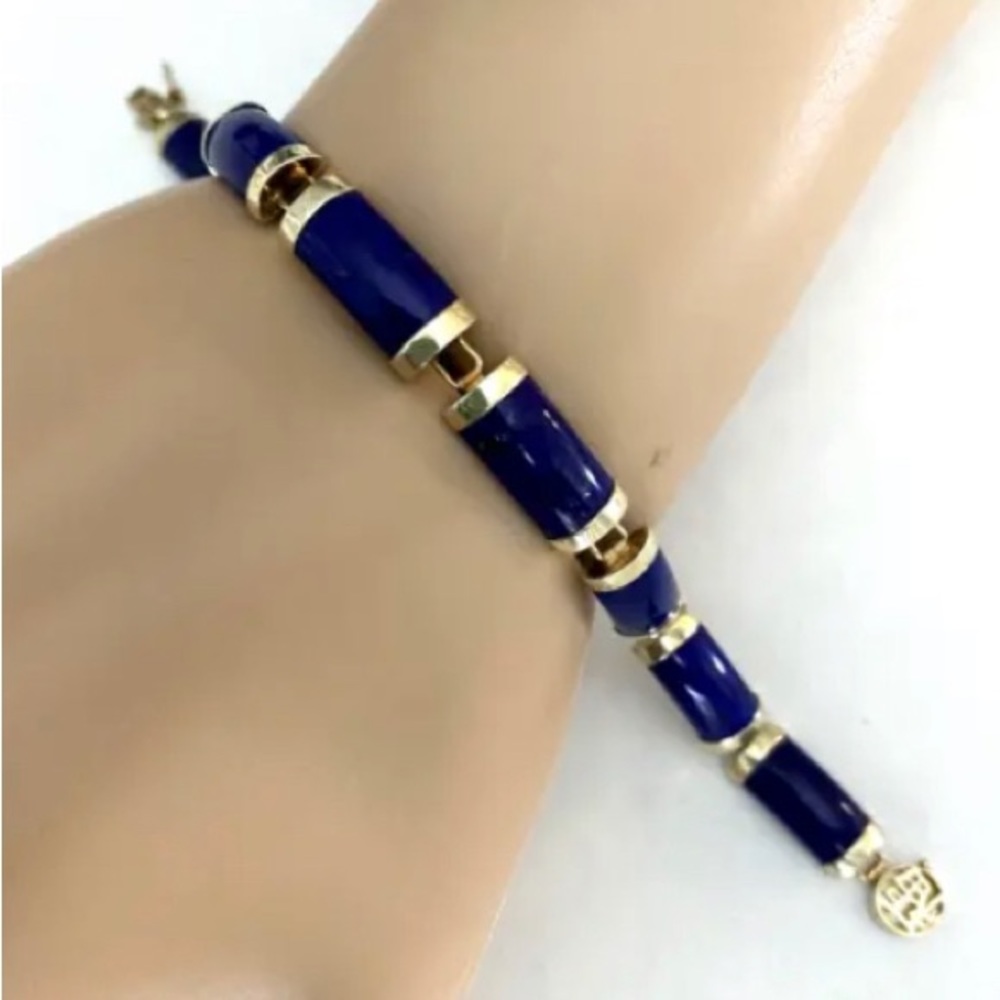 14k Gold Lapis Bracelet w/ Bar Links - 8.5”